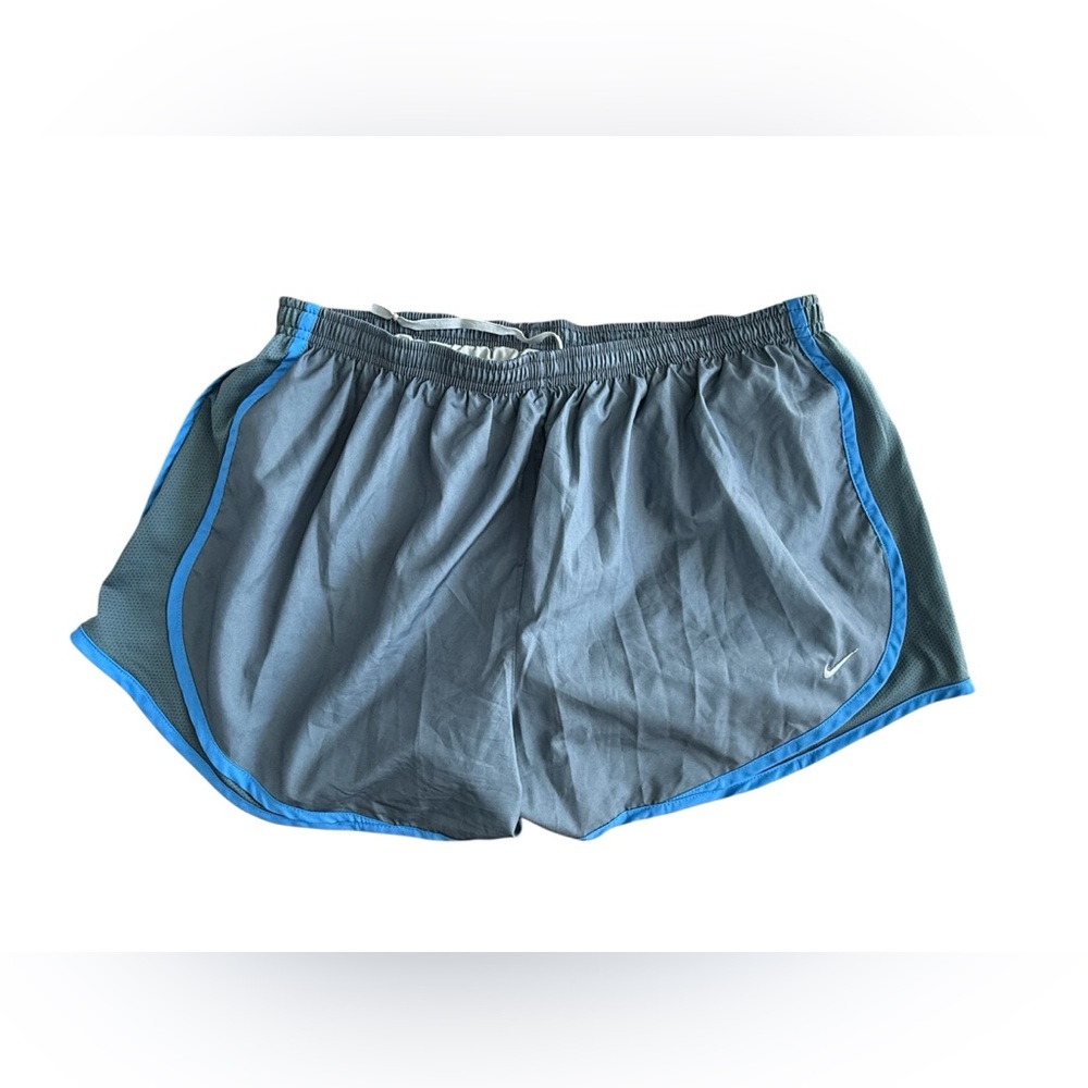 NIKE TEMPO DRI-FIT WOMEN'S GRAY & BLUE RUNNING LOGO SHORTS WITH LINER SZ XL - Picture 2 of 5